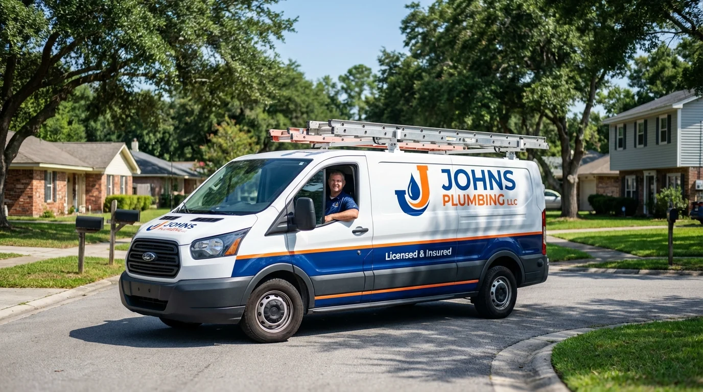 Johns Plumbing LLC service van in Johnston, IA