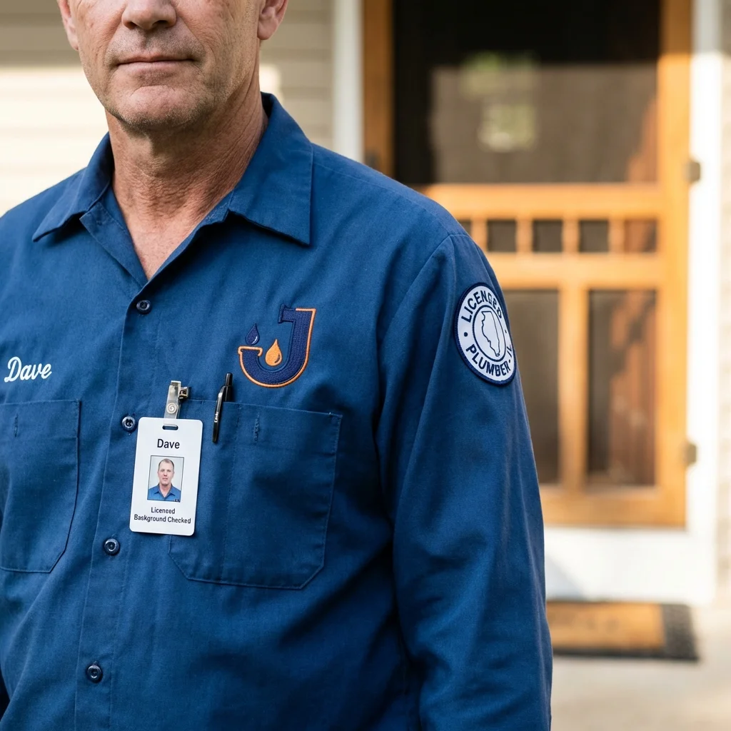 Licensed plumber showing ID badge in Johnston, IA