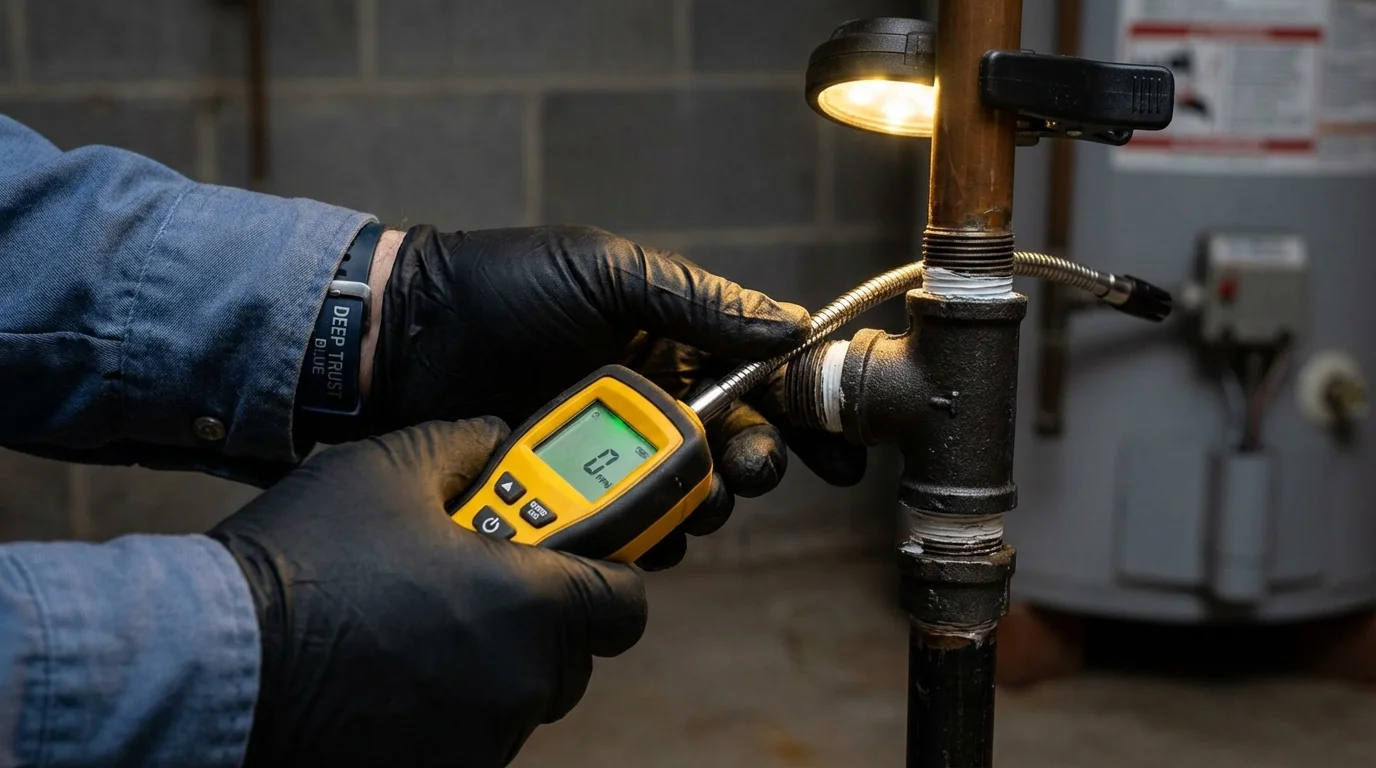 Gas leak detection with electronic sniffer by Johns Plumbing LLC in Johnston