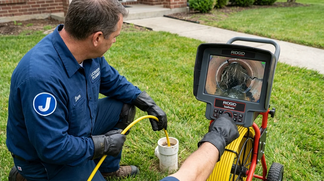 Sewer camera inspection being performed by Johns Plumbing LLC in Johnston